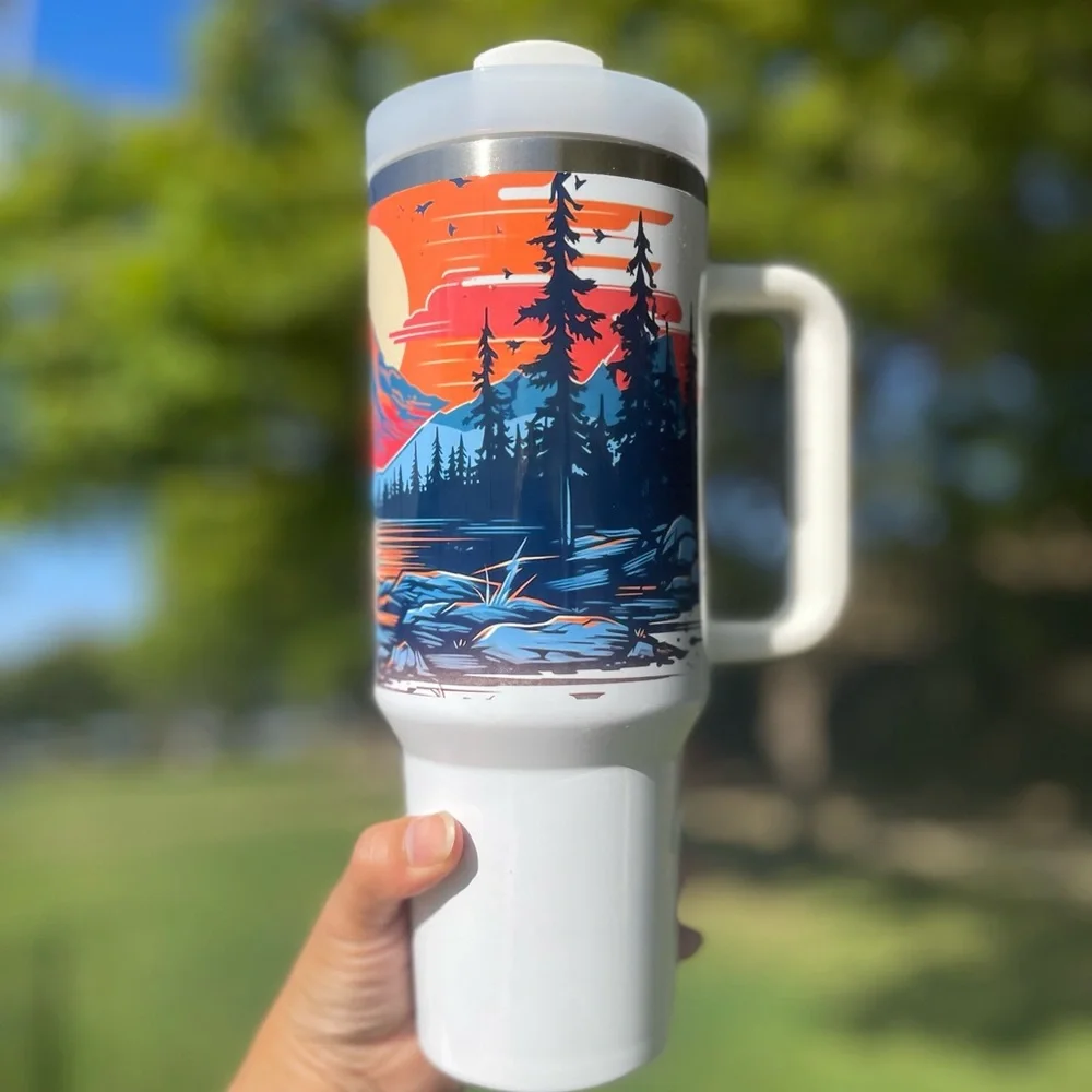 Custom 40 oz Tumbler Colorful Outdoor Camping Mountain View Double-wall …